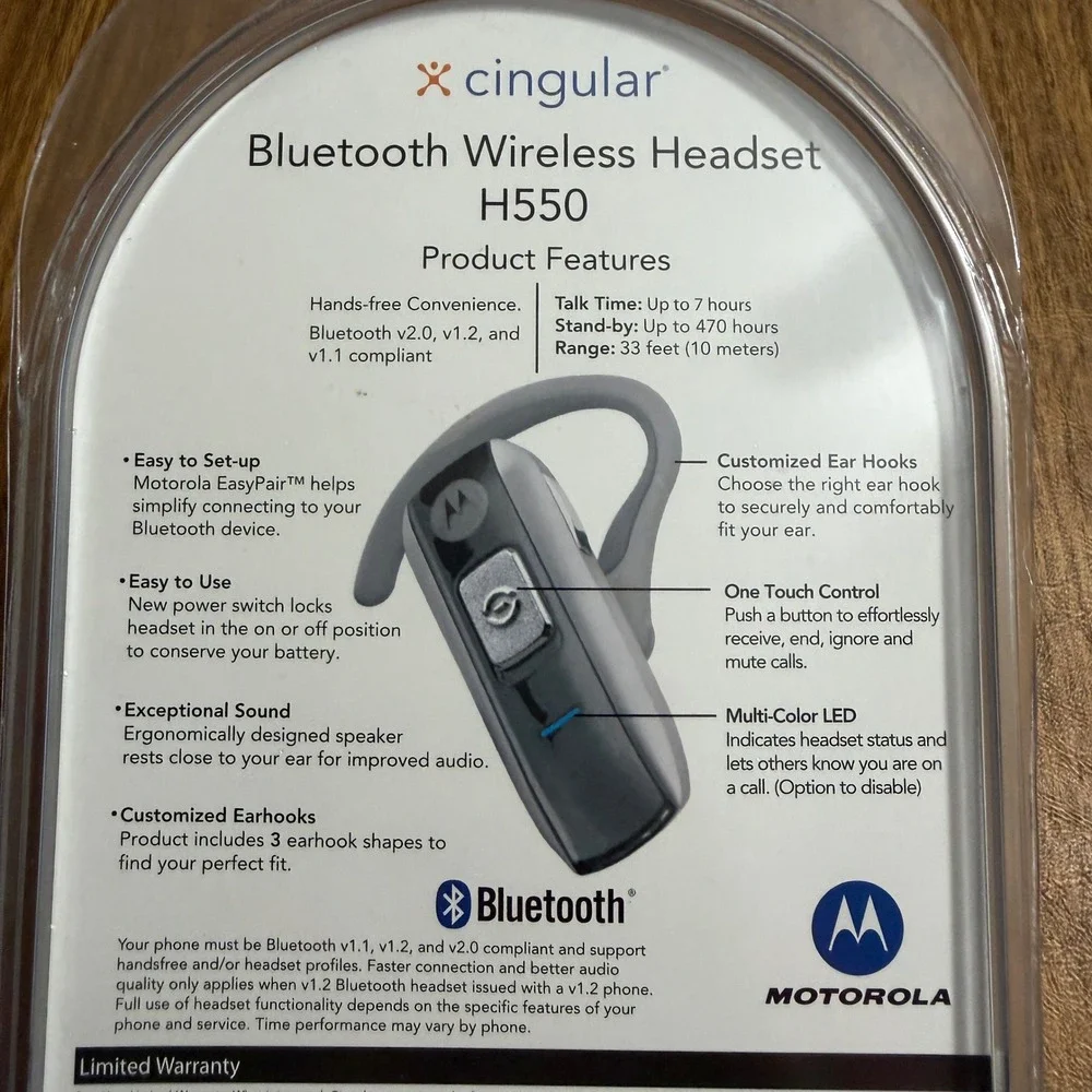Motorola Wireless Headset Unisex OS Cannon Grey H550 Bluetooth Cingular NIB